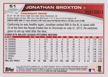 2013 Topps - Gold #51 Jonathan Broxton Back