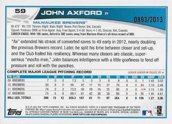 2013 Topps - Gold #59 John Axford Back