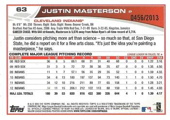 2013 Topps - Gold #63 Justin Masterson Back