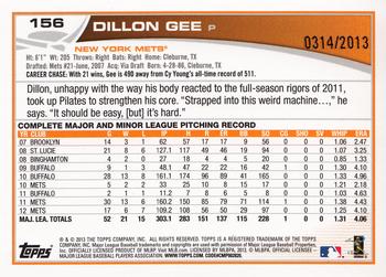 2013 Topps - Gold #156 Dillon Gee Back