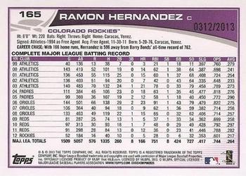 2013 Topps - Gold #165 Ramon Hernandez Back