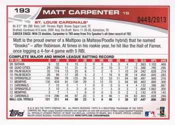 2013 Topps - Gold #193 Matt Carpenter Back