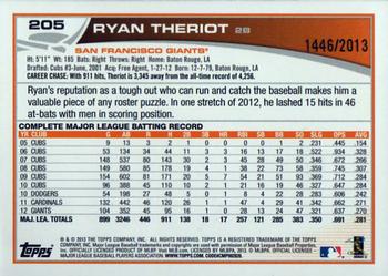 2013 Topps - Gold #205 Ryan Theriot Back