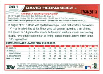 2013 Topps - Gold #281 David Hernandez Back