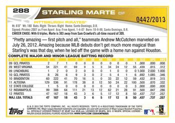 2013 Topps - Gold #288 Starling Marte Back