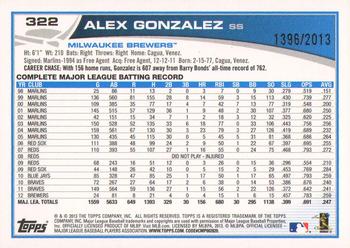 2013 Topps - Gold #322 Alex Gonzalez Back