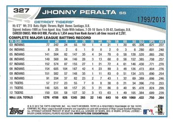 2013 Topps - Gold #327 Jhonny Peralta Back