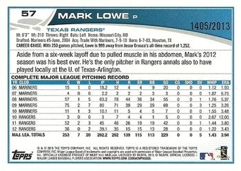 2013 Topps - Gold #57 Mark Lowe Back