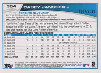 2013 Topps - Gold #354 Casey Janssen Back