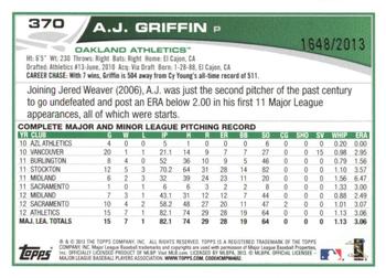 2013 Topps - Gold #370 A.J. Griffin Back