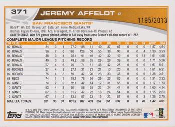 2013 Topps - Gold #371 Jeremy Affeldt Back