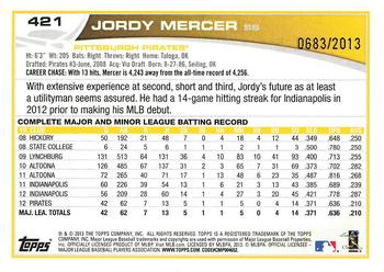 2013 Topps - Gold #421 Jordy Mercer Back
