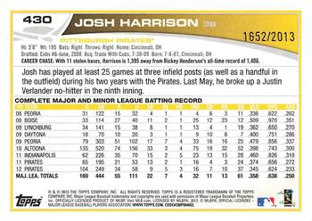 2013 Topps - Gold #430 Josh Harrison Back