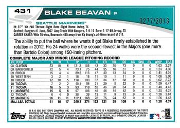 2013 Topps - Gold #431 Blake Beavan Back