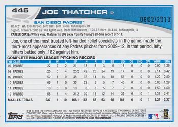2013 Topps - Gold #445 Joe Thatcher Back