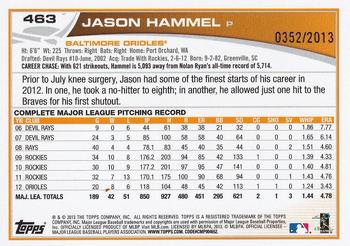 2013 Topps - Gold #463 Jason Hammel Back