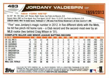 2013 Topps - Gold #483 Jordany Valdespin Back