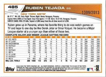 2013 Topps - Gold #485 Ruben Tejada Back