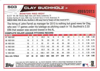 2013 Topps - Gold #503 Clay Buchholz Back