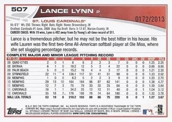 2013 Topps - Gold #507 Lance Lynn Back