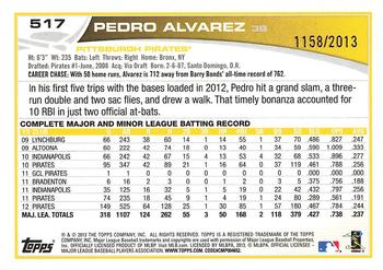 2013 Topps - Gold #517 Pedro Alvarez Back