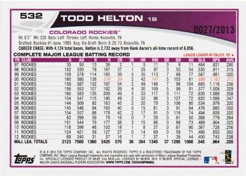 2013 Topps - Gold #532 Todd Helton Back