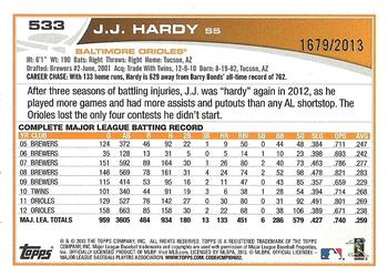 2013 Topps - Gold #533 J.J. Hardy Back