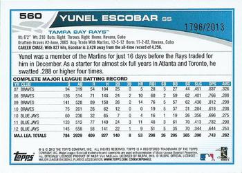 2013 Topps - Gold #560 Yunel Escobar Back