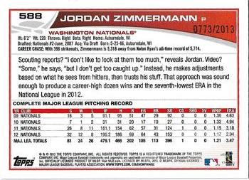 2013 Topps - Gold #588 Jordan Zimmermann Back