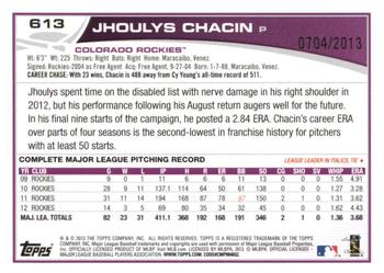 2013 Topps - Gold #613 Jhoulys Chacin Back