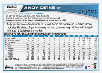2013 Topps - Gold #630 Andy Dirks Back