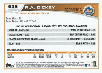 2013 Topps - Gold #632 R.A. Dickey Back