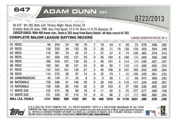 2013 Topps - Gold #647 Adam Dunn Back