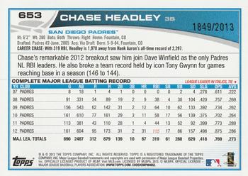 2013 Topps - Gold #653 Chase Headley Back