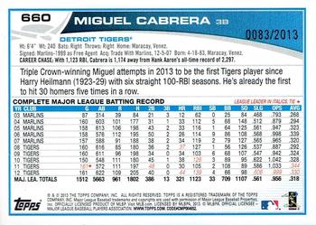 2013 Topps - Gold #660 Miguel Cabrera Back