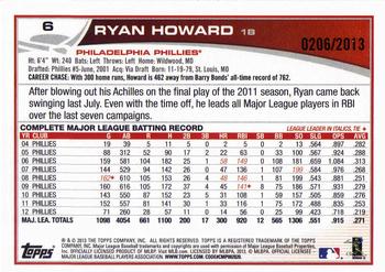 2013 Topps - Gold #6 Ryan Howard Back