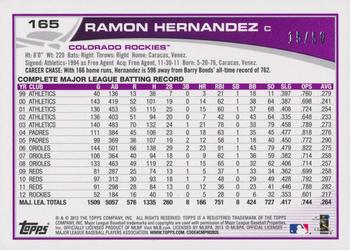 2013 Topps - Pink #165 Ramon Hernandez Back