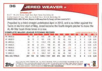 2013 Topps - Platinum #36 Jered Weaver Back