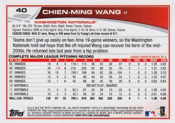 2013 Topps - Platinum #40 Chien-Ming Wang Back