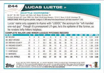 2013 Topps - Platinum #244 Lucas Luetge Back