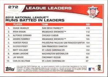 2013 Topps - Platinum #272 2012 NL Runs Batted In Leaders (Chase Headley / Ryan Braun / Alfonso Soriano) Back