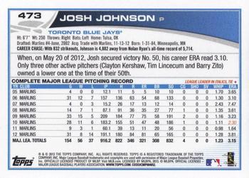2013 Topps - Platinum #473 Josh Johnson Back