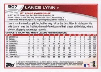 2013 Topps - Platinum #507 Lance Lynn Back