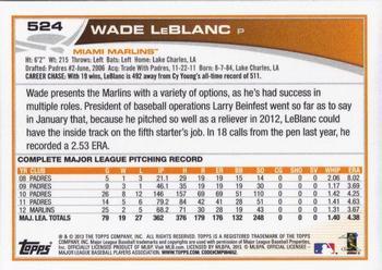 2013 Topps - Platinum #524 Wade LeBlanc Back