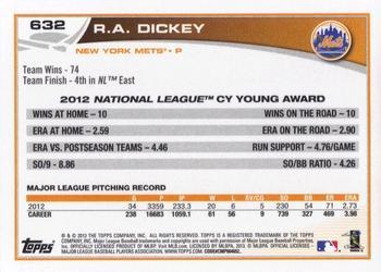 2013 Topps - Platinum #632 R.A. Dickey Back