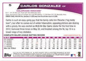 2013 Topps - Platinum #5 Carlos Gonzalez Back