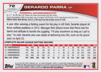 2013 Topps - Platinum #72 Gerardo Parra Back