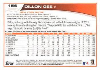 2013 Topps - Red #156 Dillon Gee Back