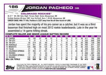 2013 Topps - Red #186 Jordan Pacheco Back