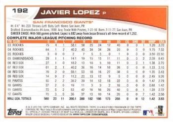 2013 Topps - Red #192 Javier Lopez Back